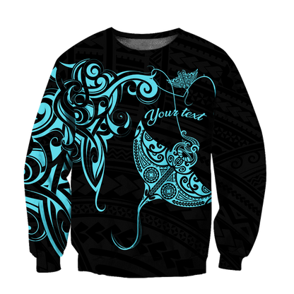 Amazing Polynesian Blue Ray Tattoo Personalized Unisex Deluxe Hoodie ML