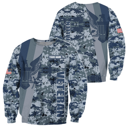 Custom name US Navy Veteran Camo 3d printed shirts Proud Military