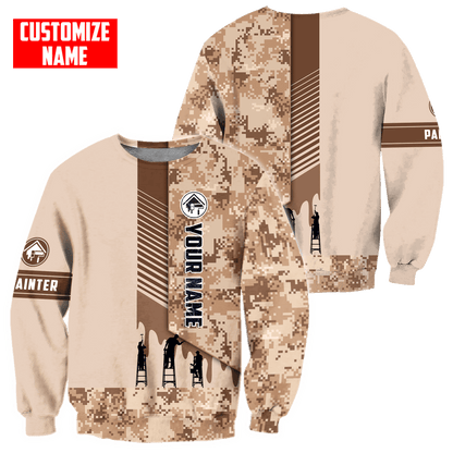 Tmarc Tee Personalized Name Painter 3D All Over Printed Unisex Shirts Brown Camo