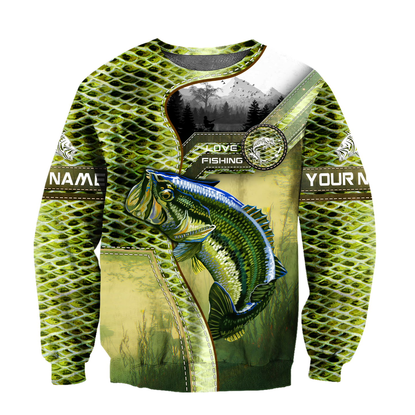 Custom name Bass Master Fishing camo 3D print shirts