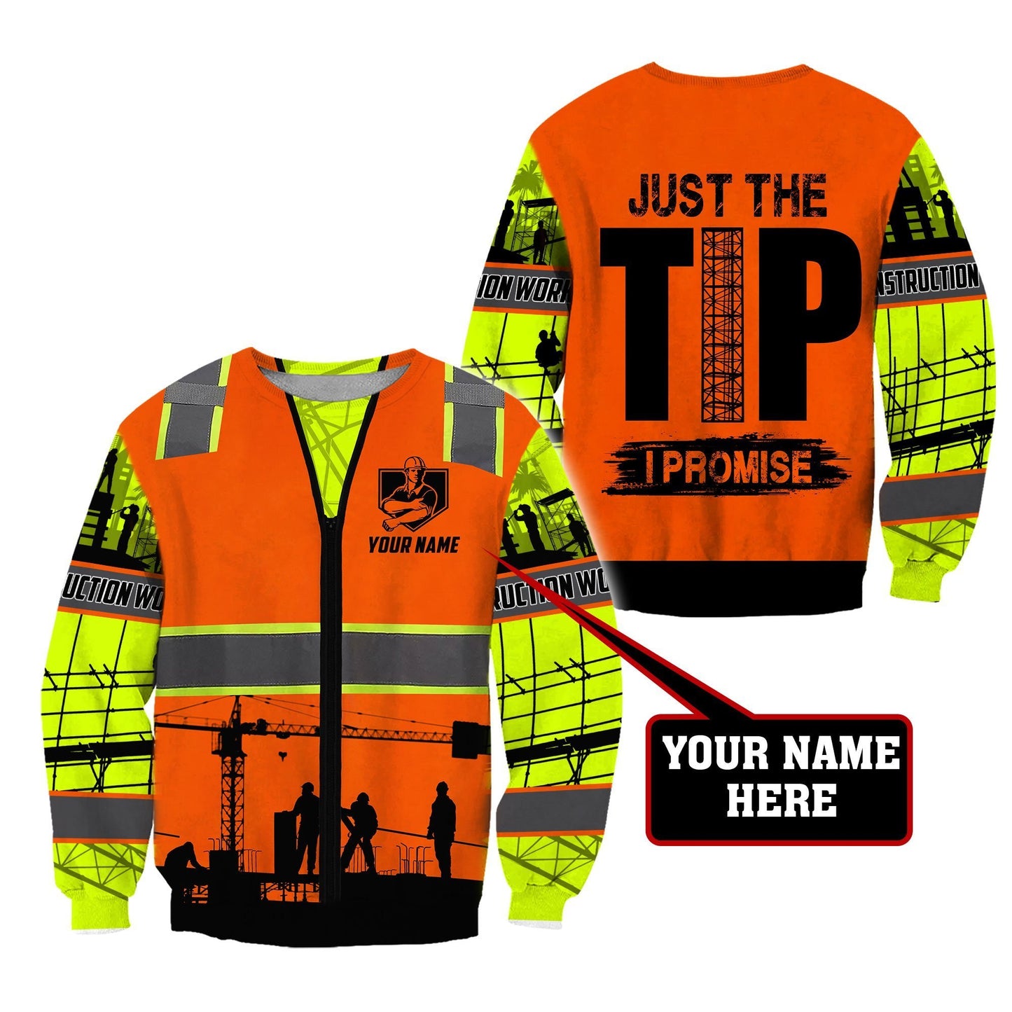 Construction Worker Safety Just a Tip I Promise Custom name 3D Printed Shirts