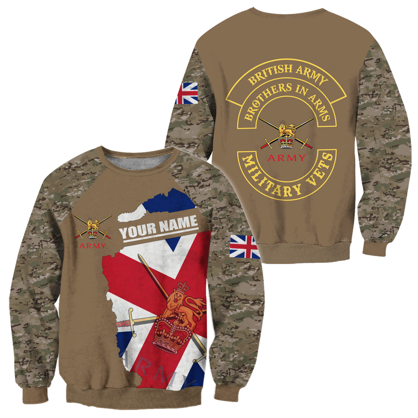 Custom name British Army Brothers in arms UK Veteran 3D print shirts