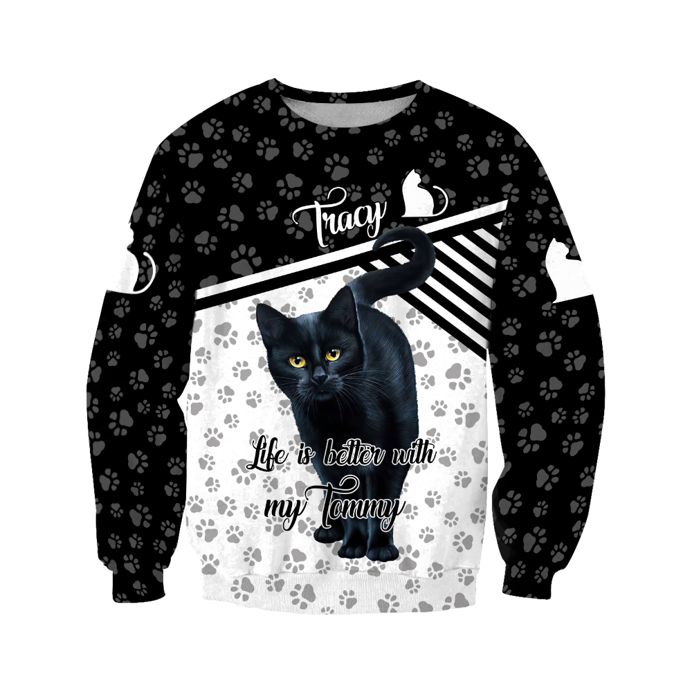 Customize Name Black Cat Hoodie For Men And Women