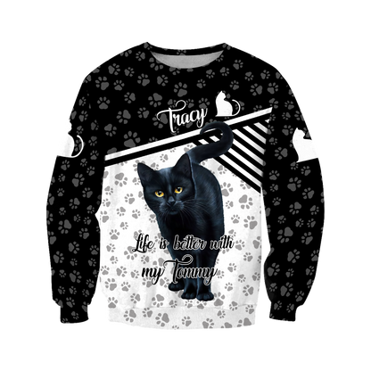 Customize Name Black Cat Hoodie For Men And Women