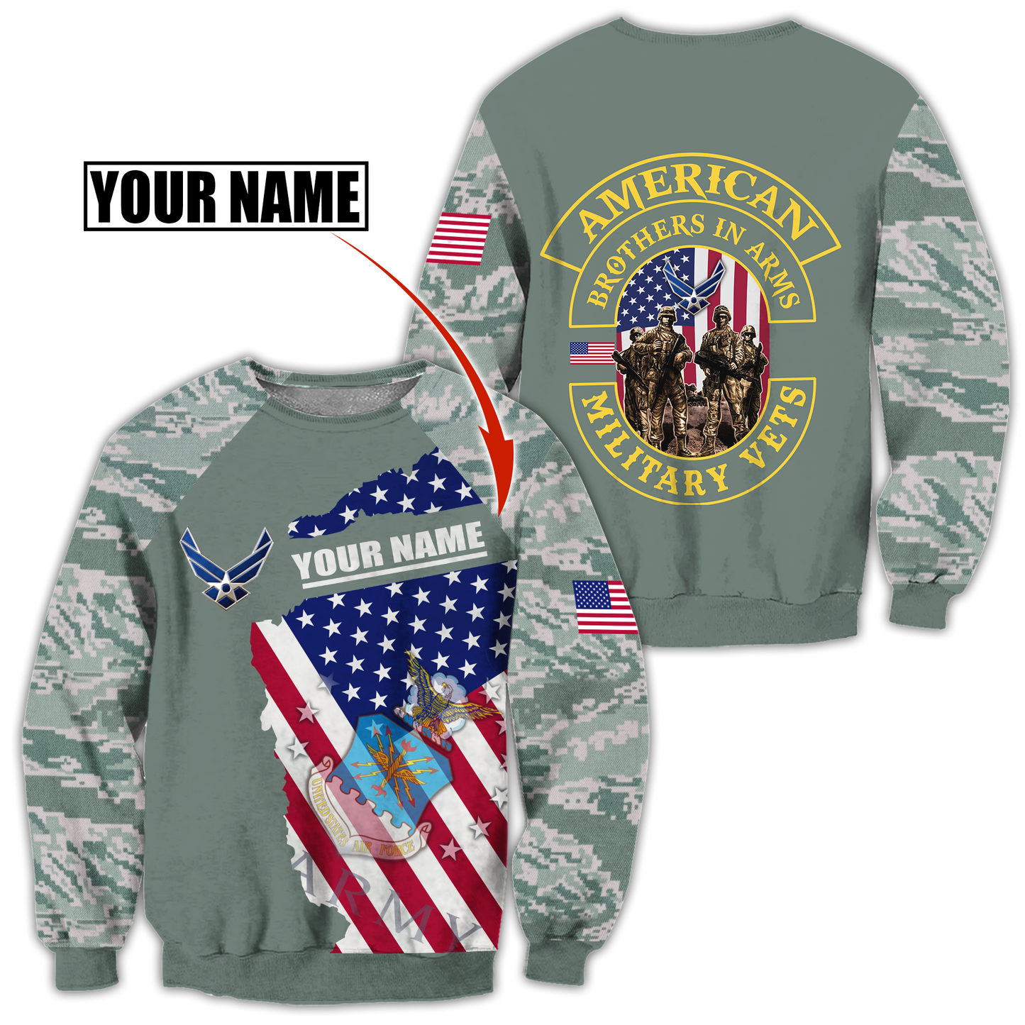 Custom name US Air Force Veteran Brothers in arms 3D print shirts Proud Military