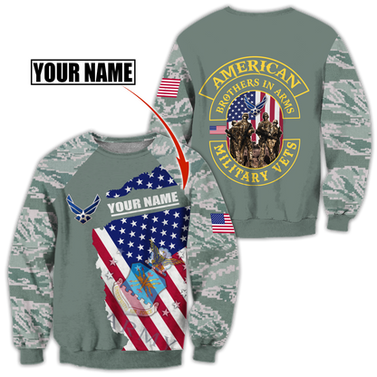 Custom name US Air Force Veteran Brothers in arms 3D print shirts Proud Military