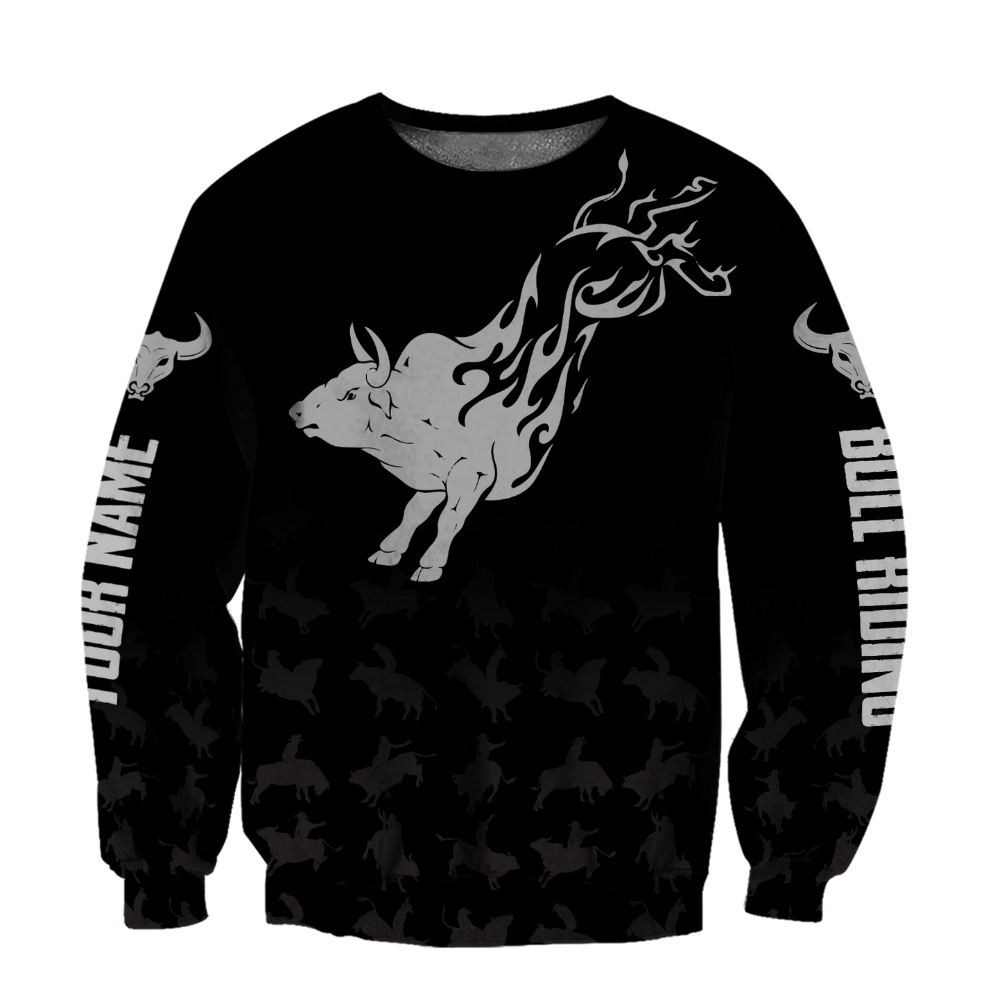 Personalized Name Bull Riding 3D All Over Printed Unisex Shirts Silver Bull