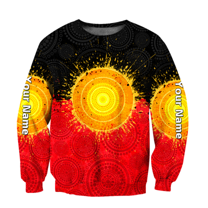 Custom name Aboriginal Flag Indigenous Sun Painting Art 3D design shirts