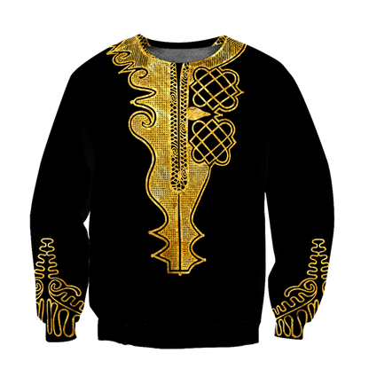 African Golden Dashiki Pattern 3D Over Printed Unisex Deluxe Hoodie ML