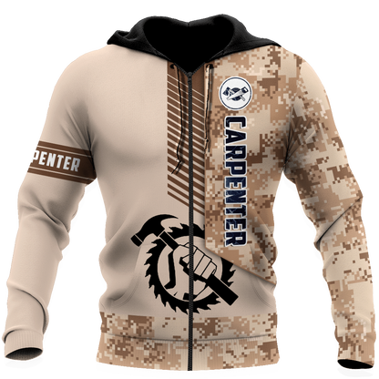 Personalized Name Carpenter 3D All Over Printed Unisex Shirts Brown Camo