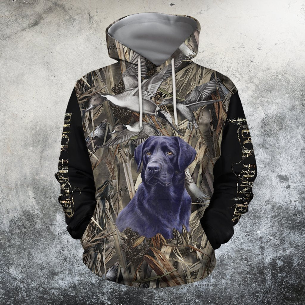 3D All Over Printed Black dog hunting Hoodie - Amaze Style™-Apparel