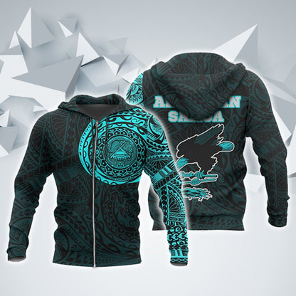 American Samoa In My Heart Polynesian Hoodie Blue PL - Amaze Style™-Apparel