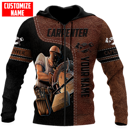 Personalized Name Carpenter 3D All Over Printed Unisex Shirts Leather Texture