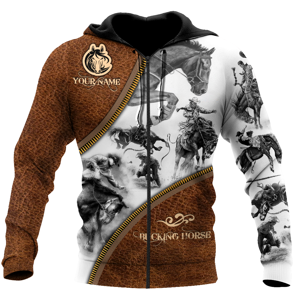 Personalized Name Rodeo 3D All Over Printed Unisex Shirts Bucking Horse Zipper