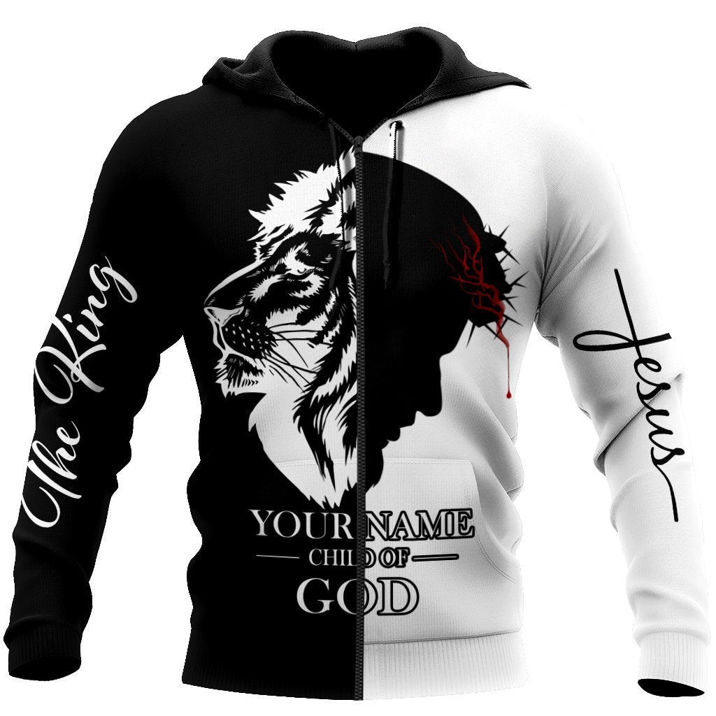 Jesus Christ Cross Lion god Bless Personalized Name 3D Printed Hoodie, T-Shirt for Men and Women