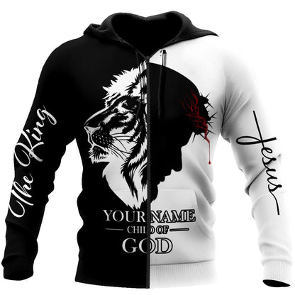Jesus Christ Cross Lion god Bless Personalized Name 3D Printed Hoodie, T-Shirt for Men and Women