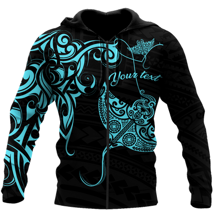 Amazing Polynesian Blue Ray Tattoo Personalized Unisex Deluxe Hoodie ML