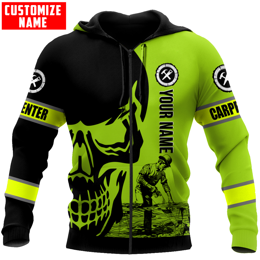 Personalized Name Carpenter 3D All Over Printed Unisex Shirts Green Neon