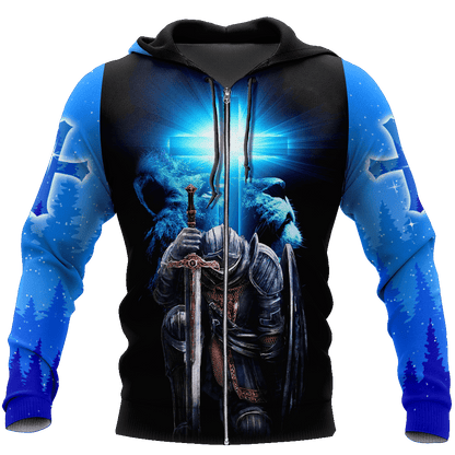 Jesus Christ Lion Blue Cross Child of God Man of Faith Warrior of Christ 3D Printed Hoodie, T-Shirt for Men and Women