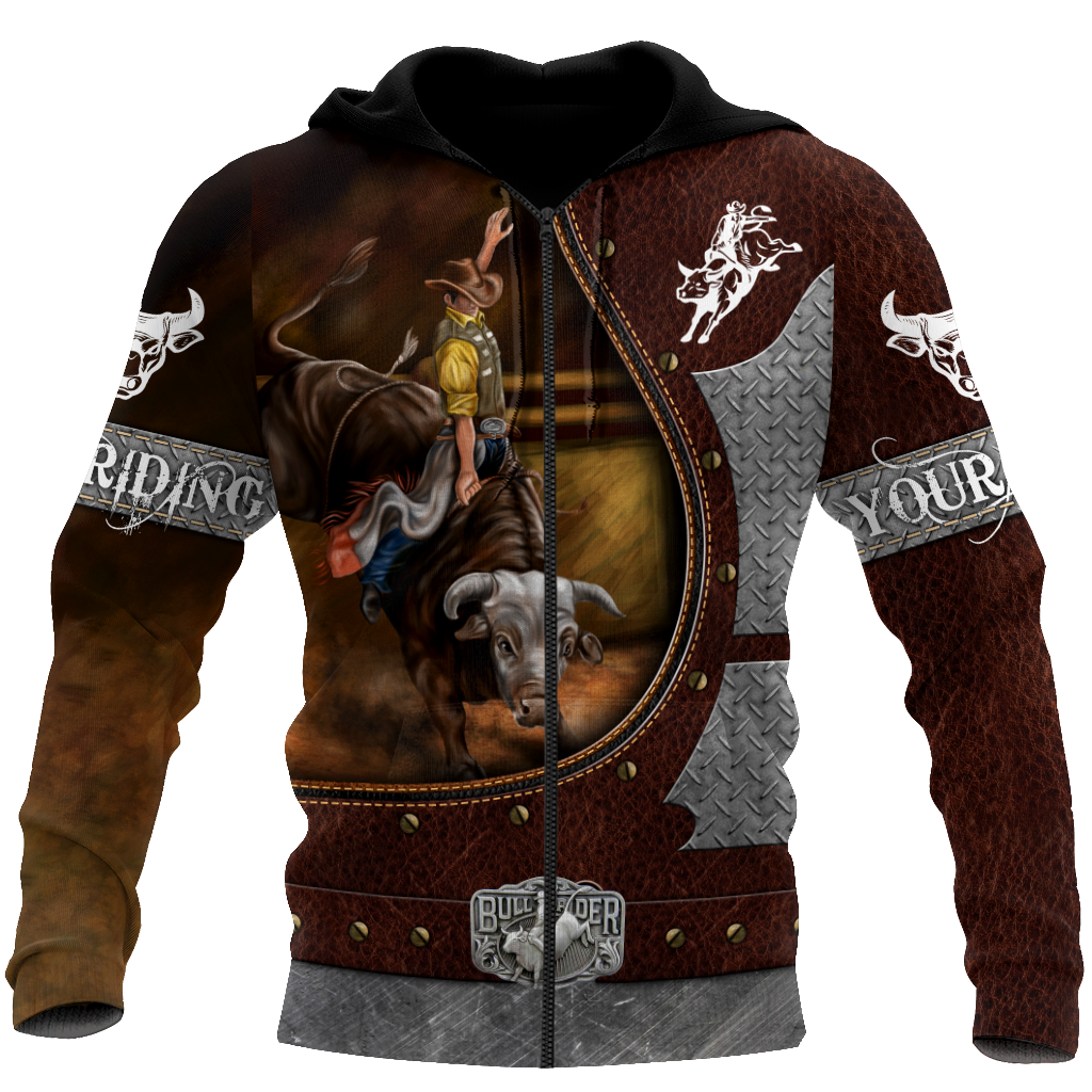 Personalized Name Bull Riding 3D All Over Printed Unisex Shirts Brown Ver