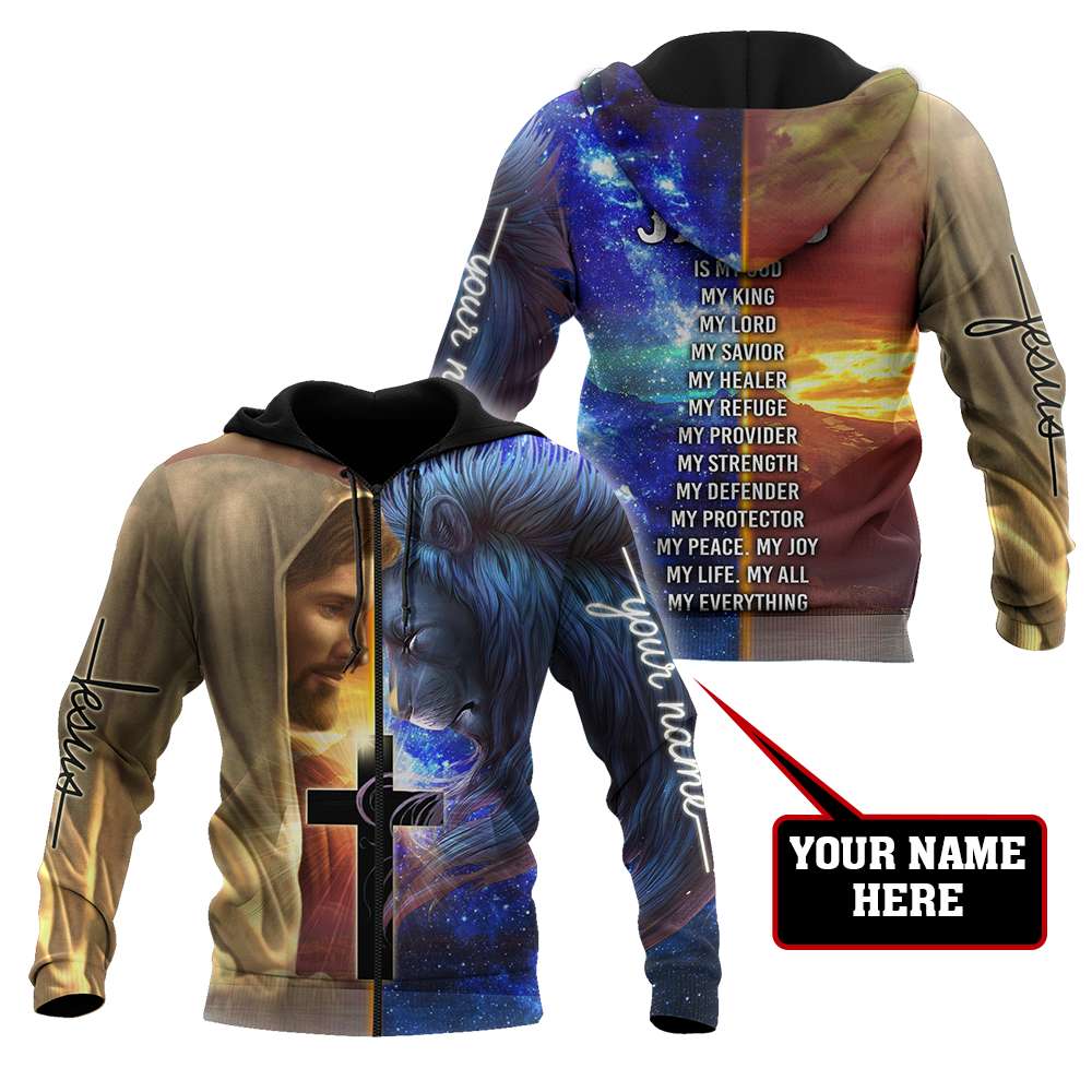 Premium Christian Jesus Lion Easter Personalized Name 3D All Over Printed Unisex Shirts