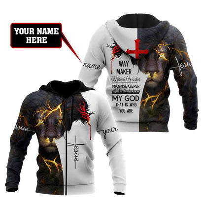 Jesus Christ Lion Way Maker Miracle Worker Personalized Name 3D Printed Hoodie, T-Shirt for Men and Women