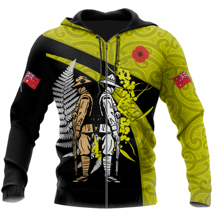 Tmarc Tee Anzac day the ode fern-wattle Australia and Kiwi yellow 3D print shirt