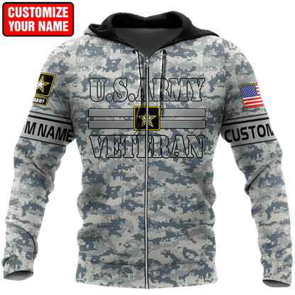 US Army Veteran Personalized Name 3D All Over Printed Unisex Hoodie