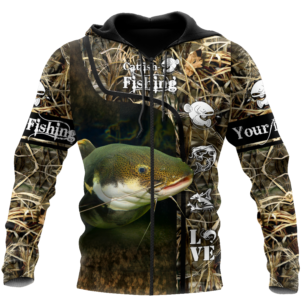 Custom name Catfish Fishing water camo 3D print shirts