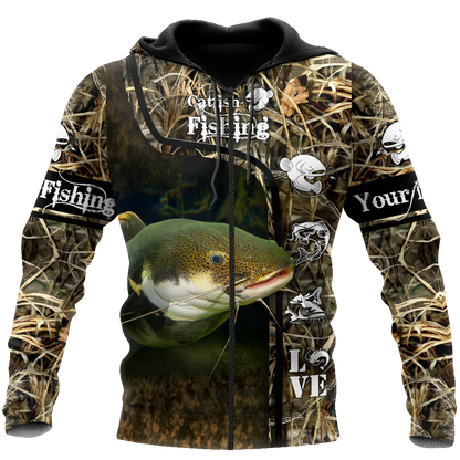 Custom name Catfish Fishing water camo 3D print shirts