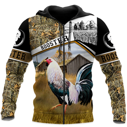 Rooster 3D All Over Printed Unisex Deluxe Hoodie ML