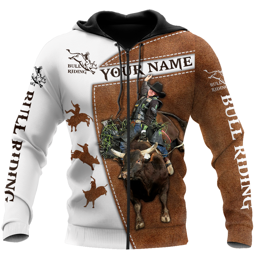 Personalized Name Bull Riding 3D All Over Printed Unisex Shirts Brown Bull