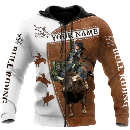 Personalized Name Bull Riding 3D All Over Printed Unisex Shirts Brown Bull