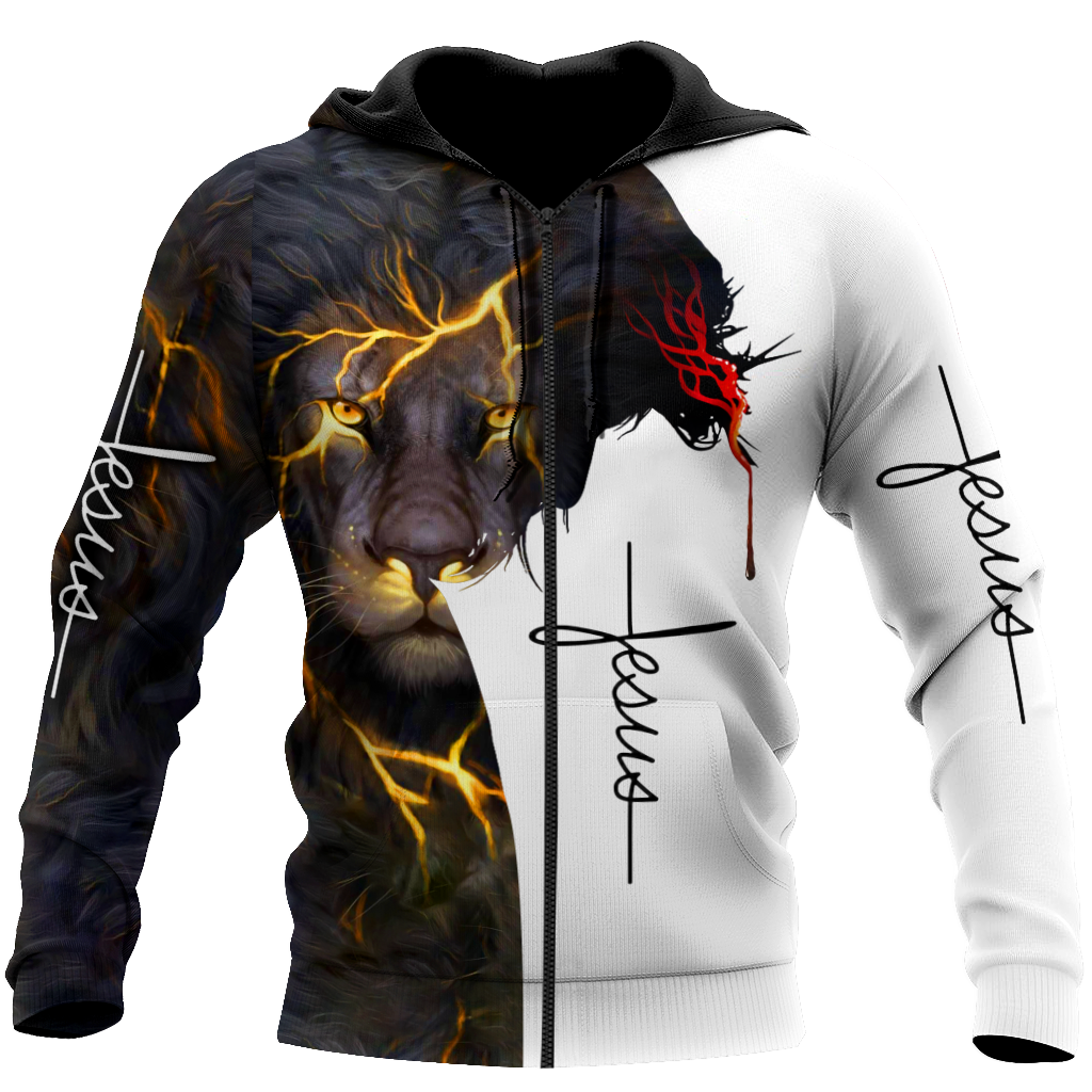 Premium Christian Jesus Blessed Dad Present Lion 3D All Over Printed Unisex Shirts