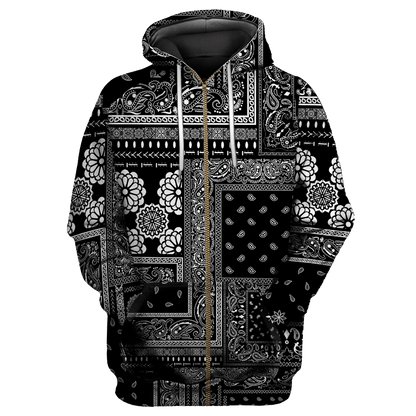 Paisley Bandana Vibe with Black White tone Street Style 3D All Over Printed