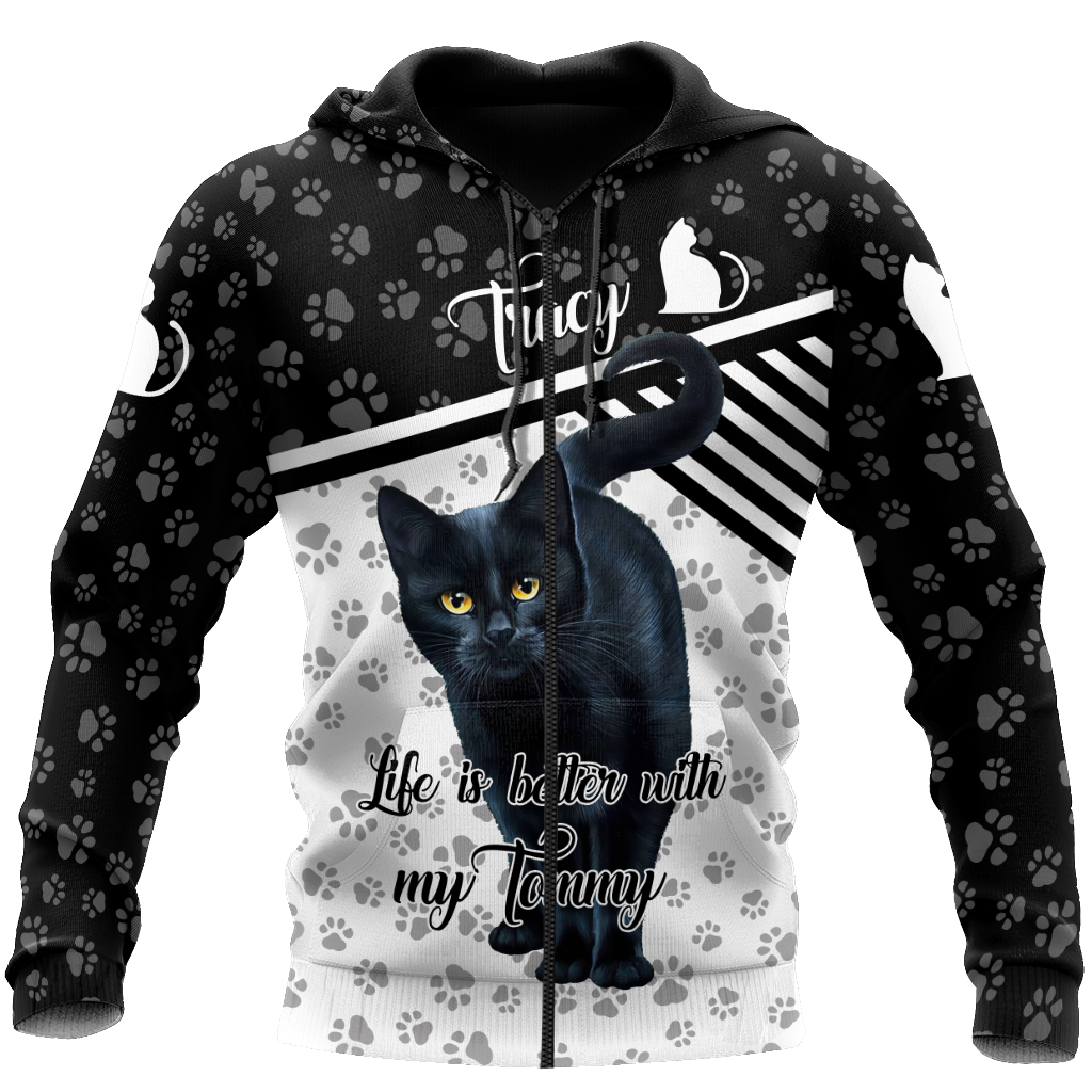 Customize Name Black Cat Hoodie For Men And Women