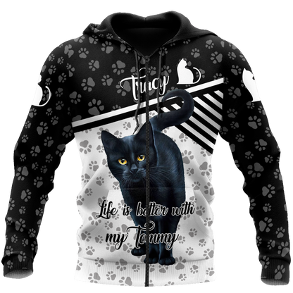 Customize Name Black Cat Hoodie For Men And Women
