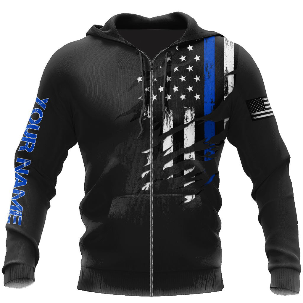Thin Blue Line apparel US Law Enforcement custom name design 3d print shirts Proud Military
