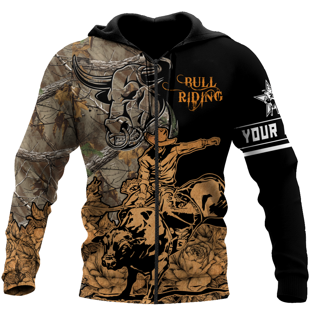 Personalized Name Bull Riding 3D All Over Printed Unisex Shirts Camo