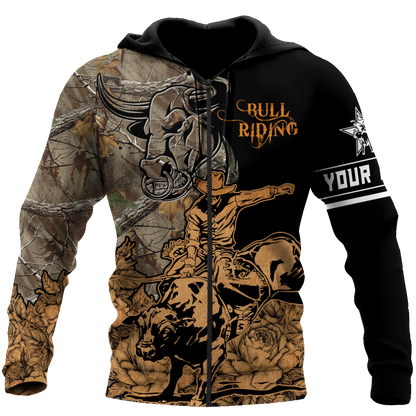 Personalized Name Bull Riding 3D All Over Printed Unisex Shirts Camo