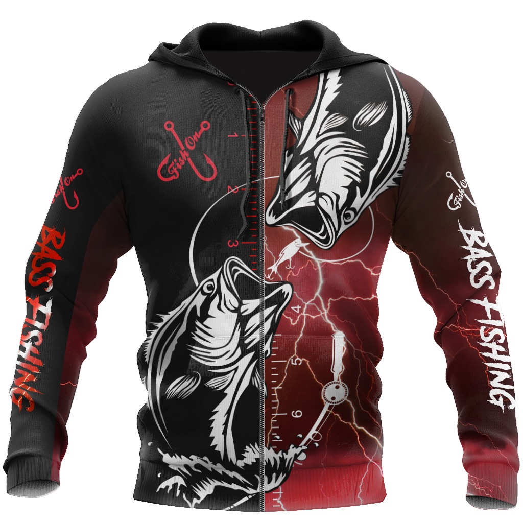 Bass fishing tattoo the rule Red colour 3D print shirts