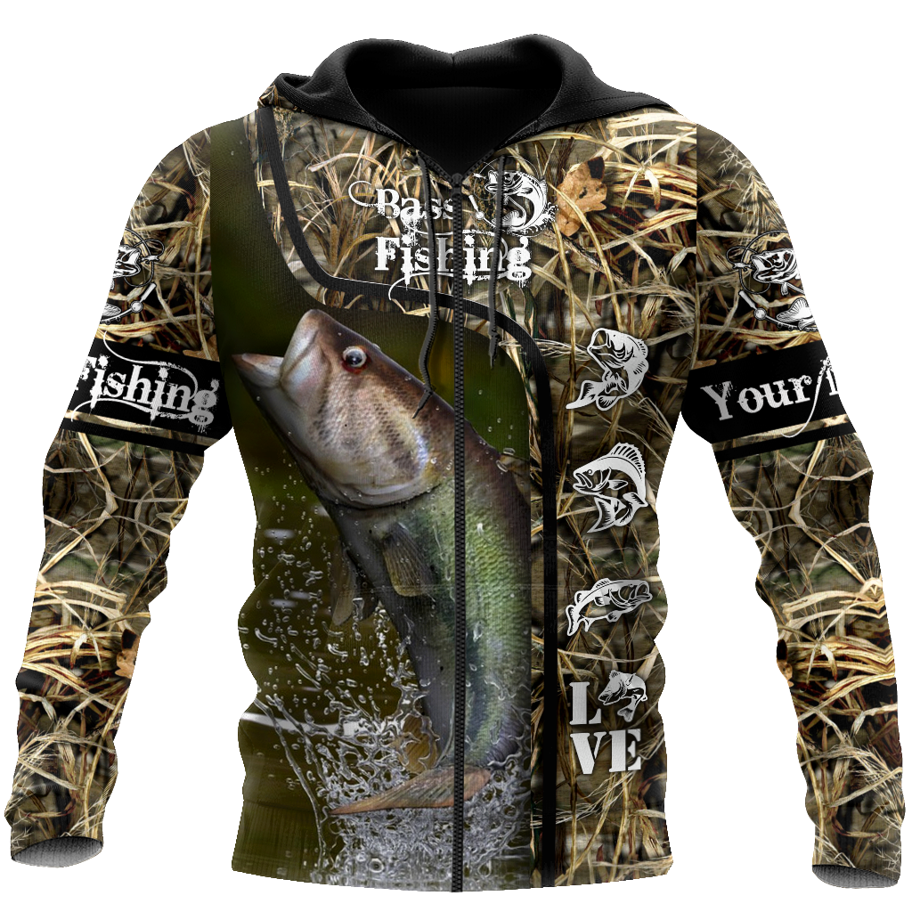 Custom name Bass Fishing water camo 3D print shirts