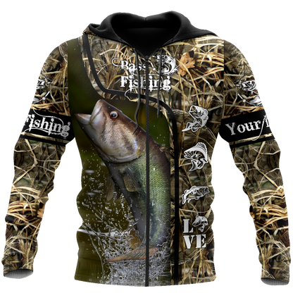 Custom name Bass Fishing water camo 3D print shirts