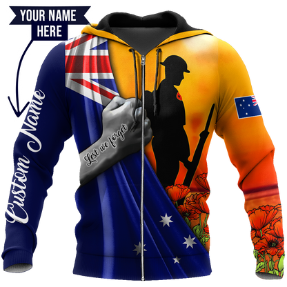 Tmarc Tee Lest we forget Custom name Australia Flag Old Soldier 3D printed shirt