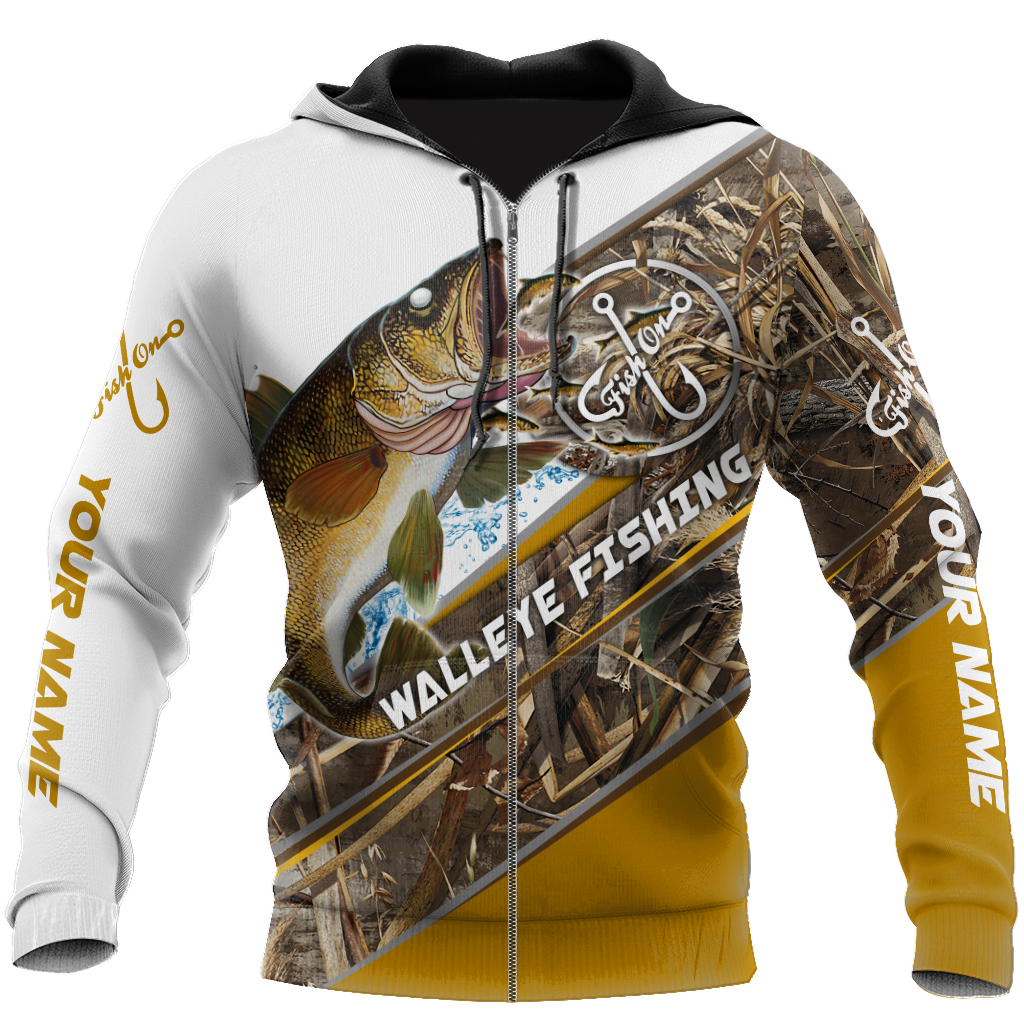 Custom name Walleye Fishing camo 3D print shirts
