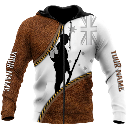 Tmarc Tee Custom name Remembrance Australia Soldier 3D print zip pattern shirts