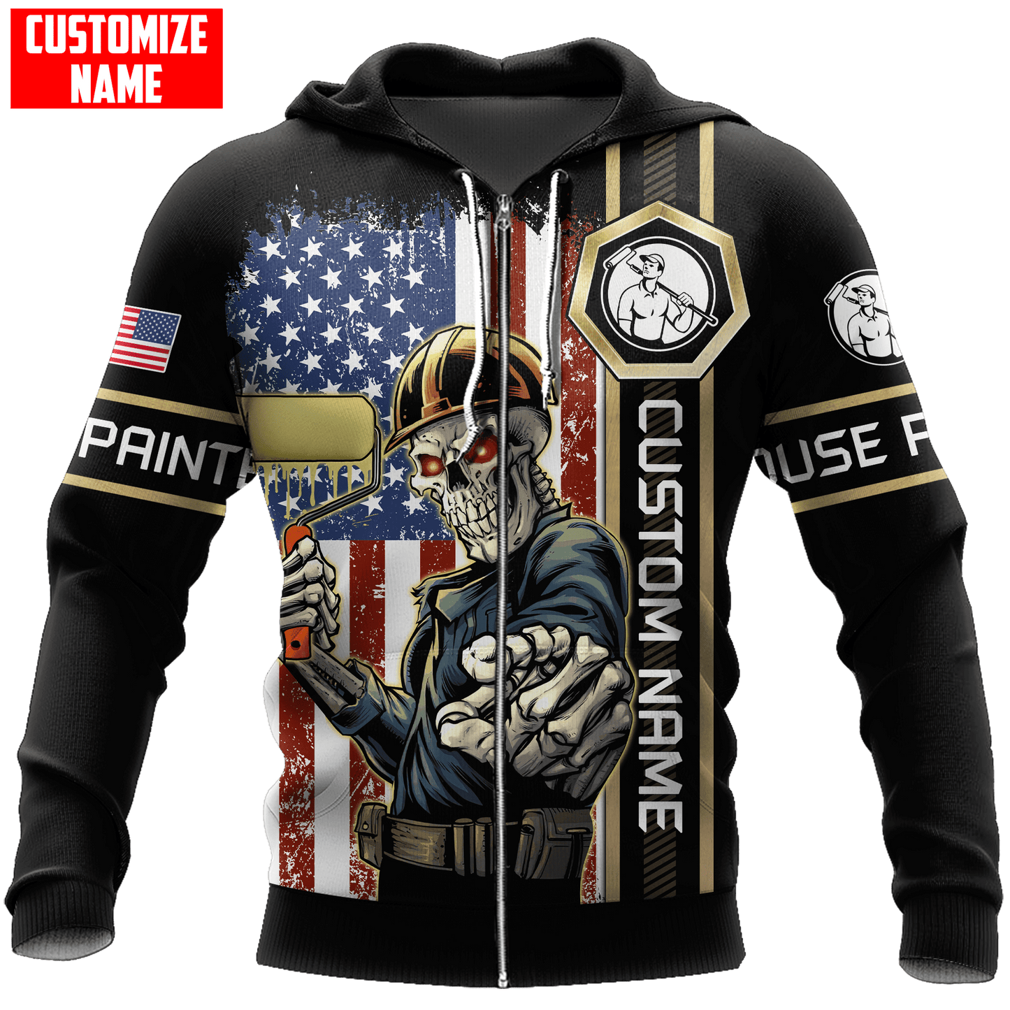 Tmarc Tee Personalized Name American Painter 3D All Over Printed Unisex Shirts Skull