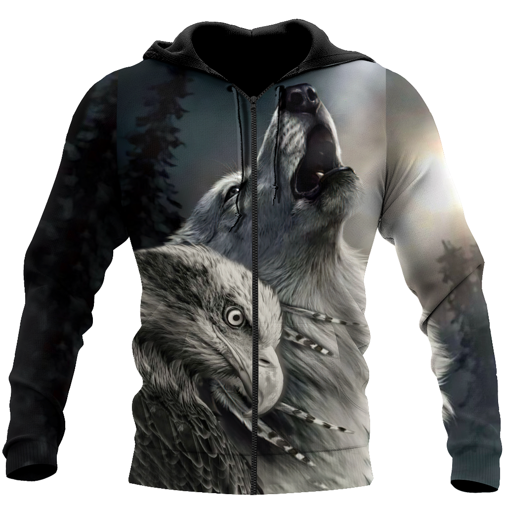 Eagle And Wolf Native American Hoodie 3D All Over Printed Shirts