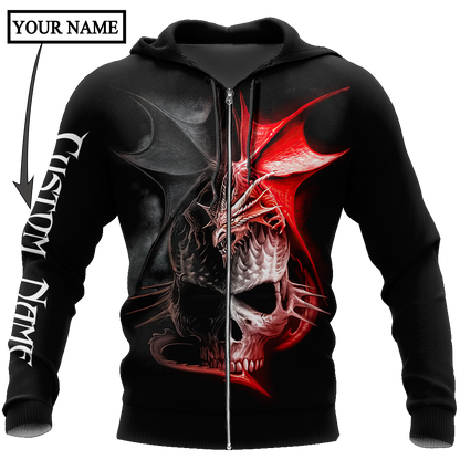 Dragon Skull 3D Hoodie Shirt For Men And Women Custom Name