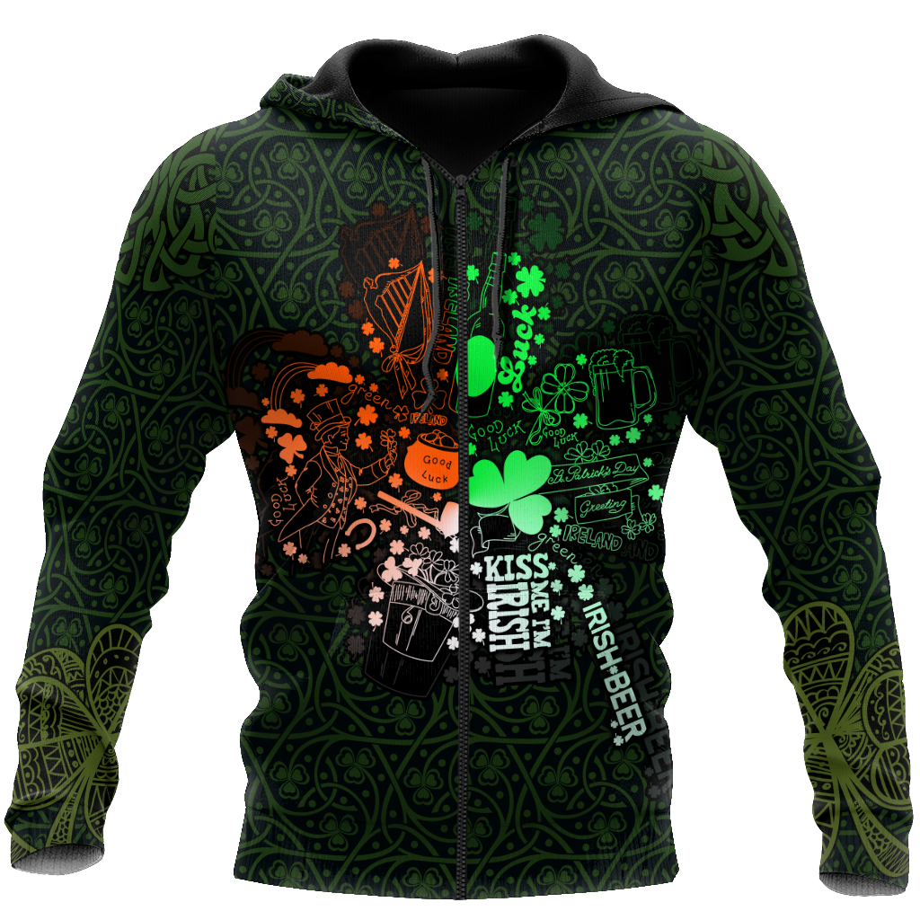 Premium Unisex Hoodie Irish St.Patrick  Drink Beer And Shamrock  ML
